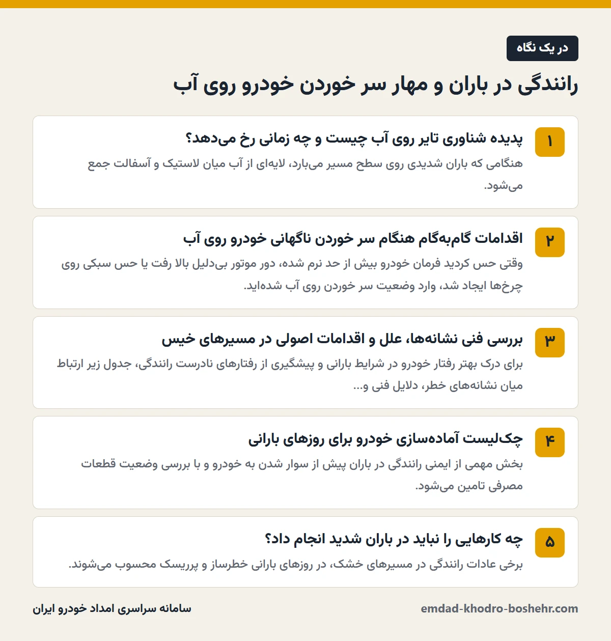 رانندگی در باران و مهار سر خوردن خودرو روی آب در یک نگاه